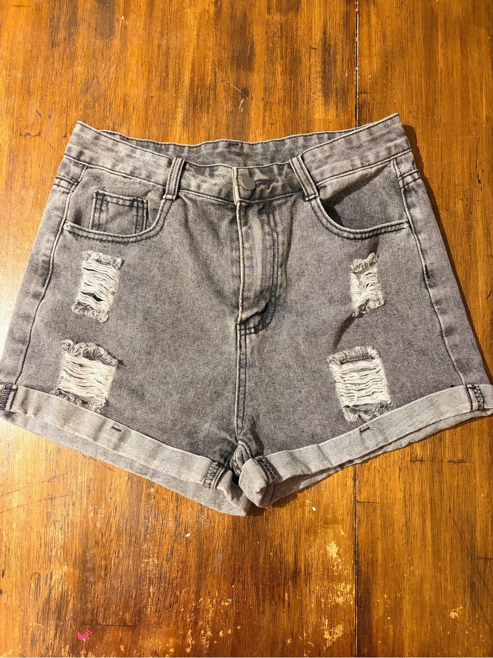 Zara Gray Distressed Cuffed Denim Shorts